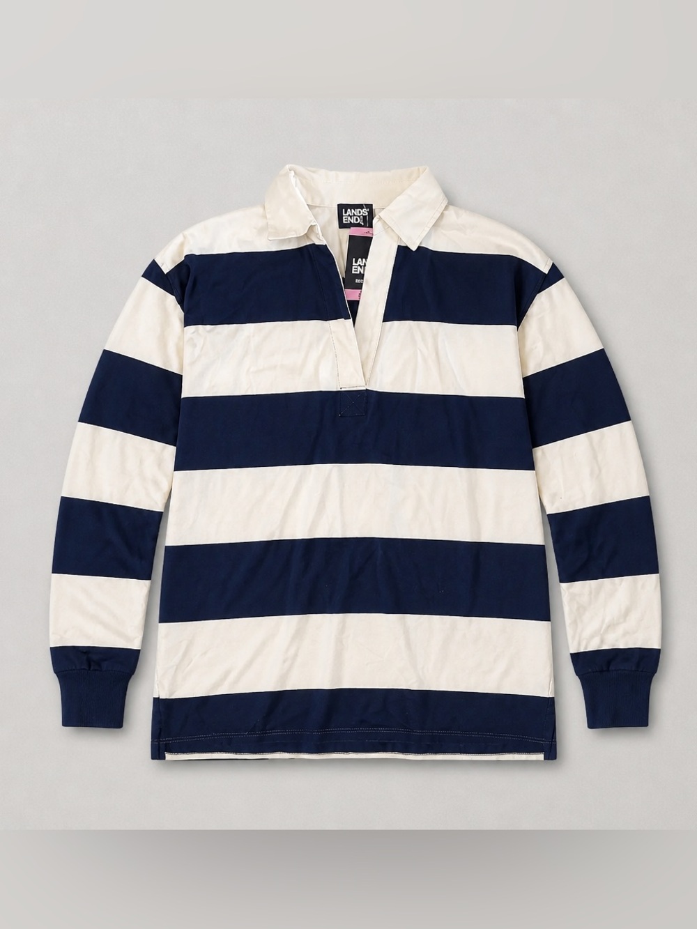 Lands' End Navy and White Striped Rugby Top